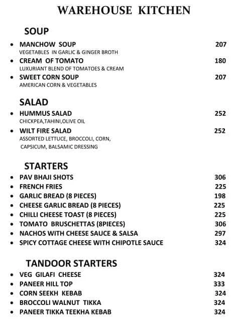 Warehouse Kitchen menu 