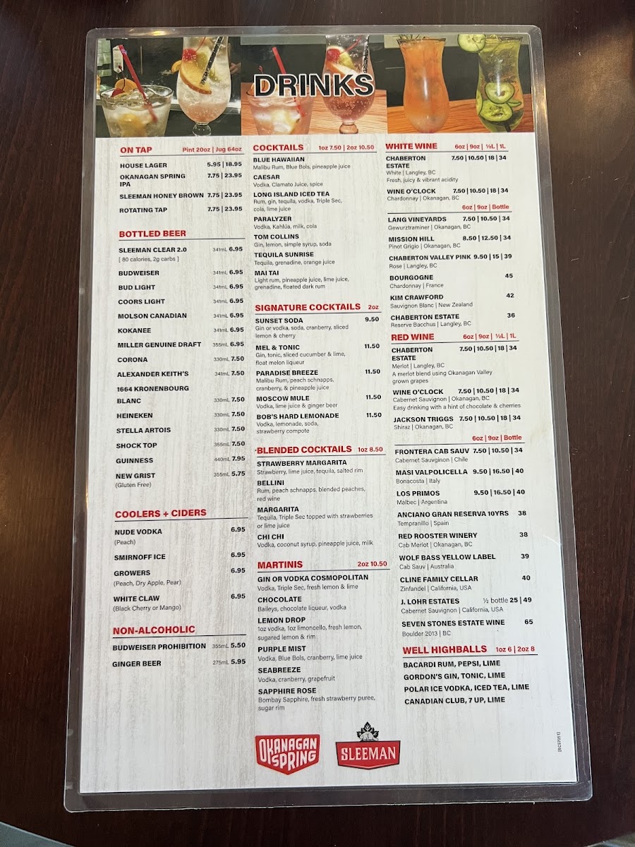 Bob's Bar n' Grill gluten-free menu