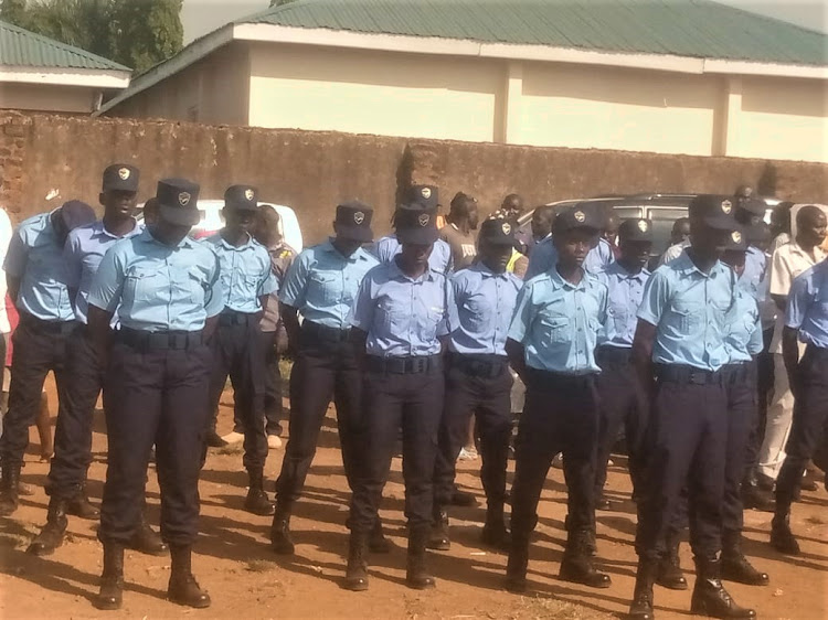 Some of the members of Jobless groups who are now security guardsin Busia on Monday