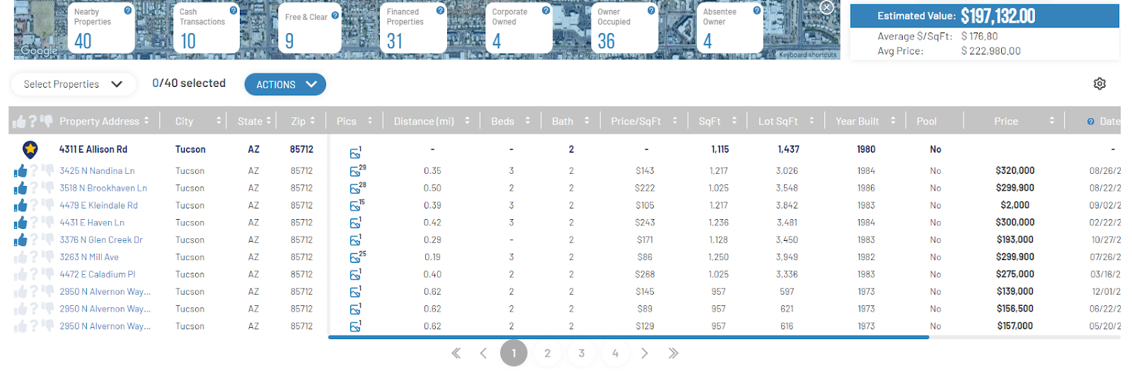 BatchLeads' comping tool lets you choose which comparable properties you want to include in your value average.