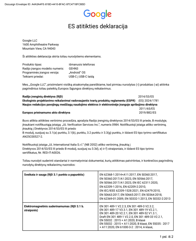 EU Declaration of Conformity page 1