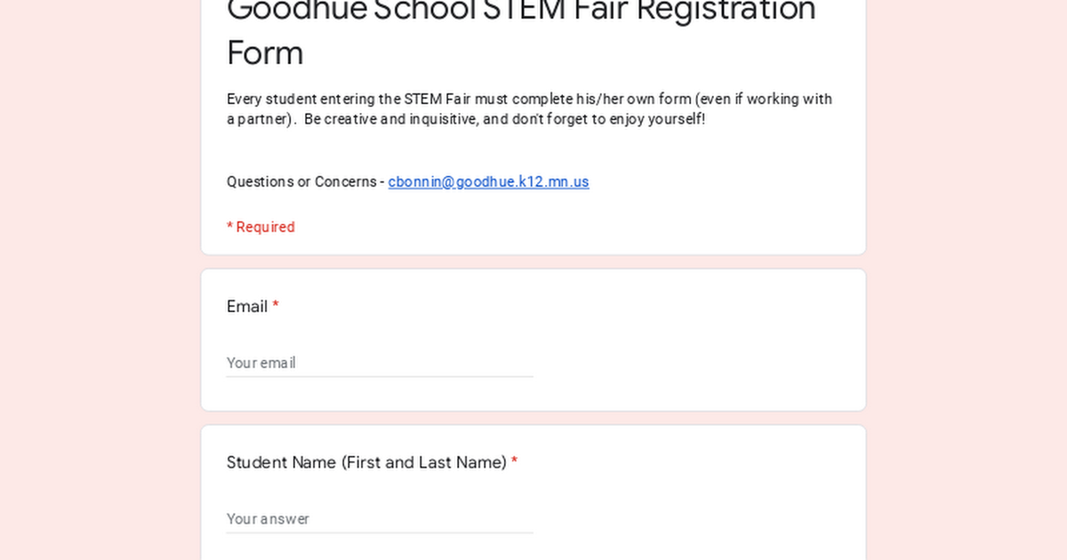 Goodhue School STEM Fair Registration Form