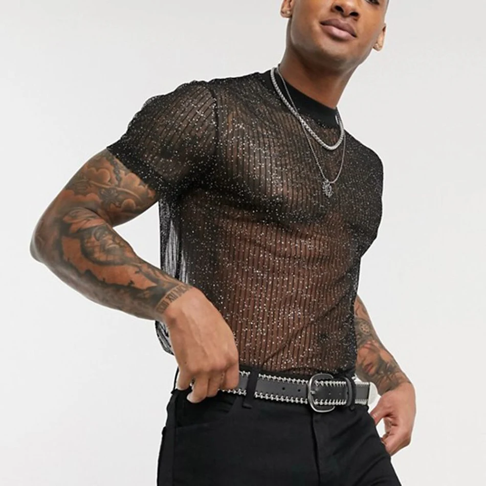 T-shirt da uomo in mesh trasparente sottile e traspirante, perfetto per la stagione estiva, garantisce freschezza e stile.