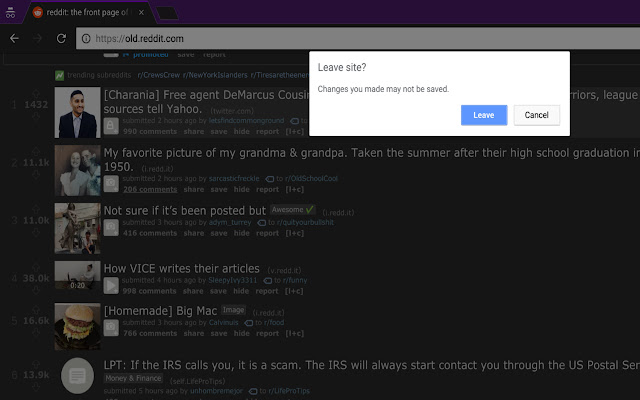 Confirm Prompt on Leaving Reddit Homepage chrome extension