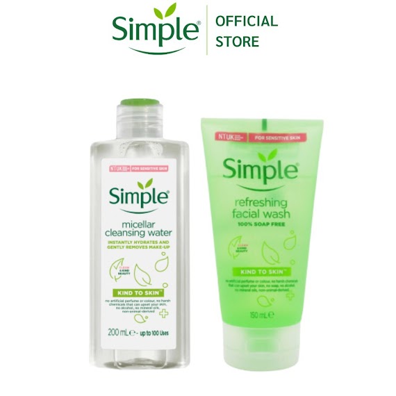 Combo Simple Nước Tẩy Trang Micellar Water 200Ml + Sữa Rửa Mặt Dịu Nhẹ Refreshing Facial Wash 150Ml