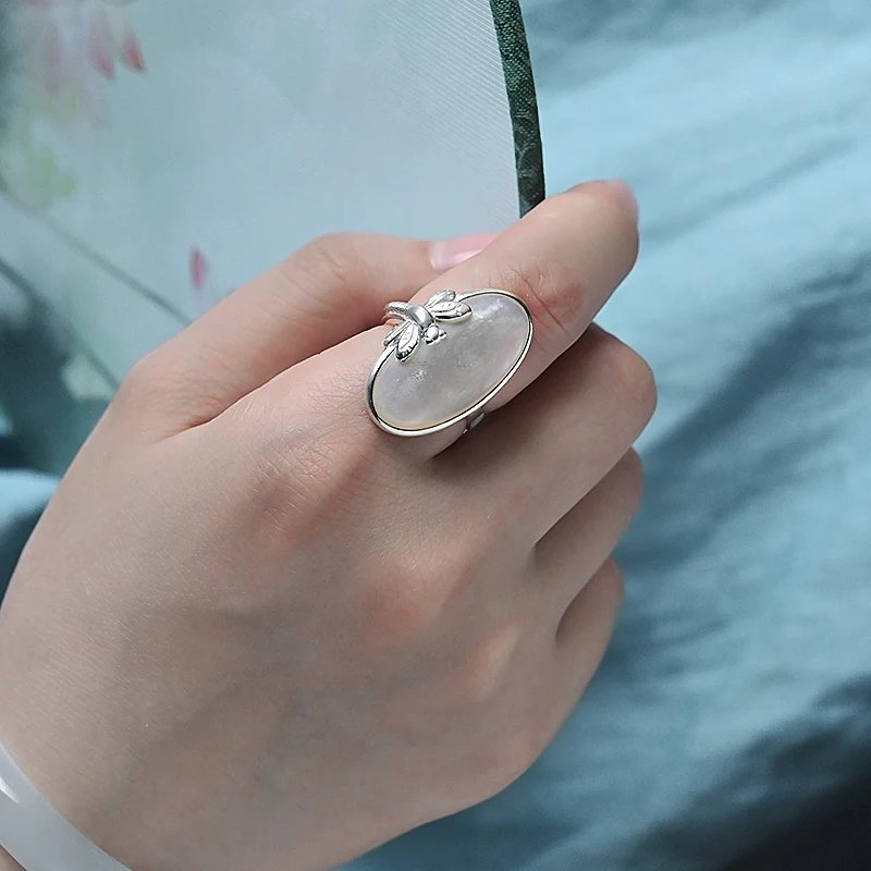 925 Sterling Silver Ornament Hand Binding Shell Ring