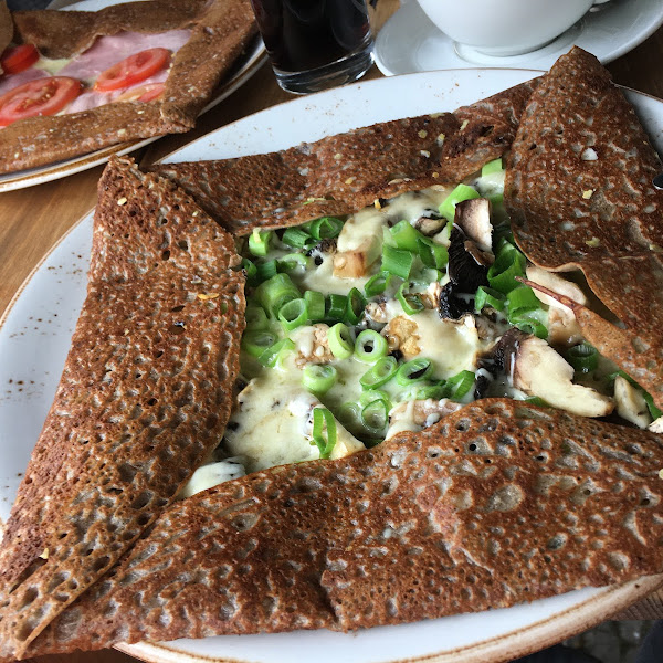 Buckwheat crepe with cheese, championgs and green onion