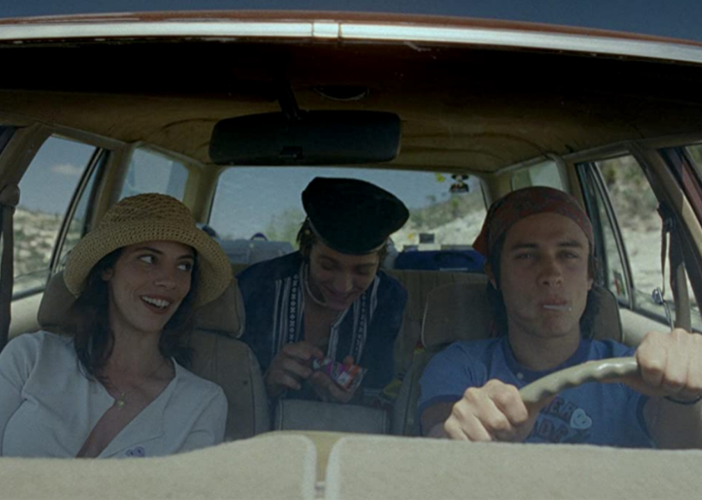 Maribel Verdu, Gael Garcia Bernal, and Diego Luna in a scene from “Y tu mamá también”