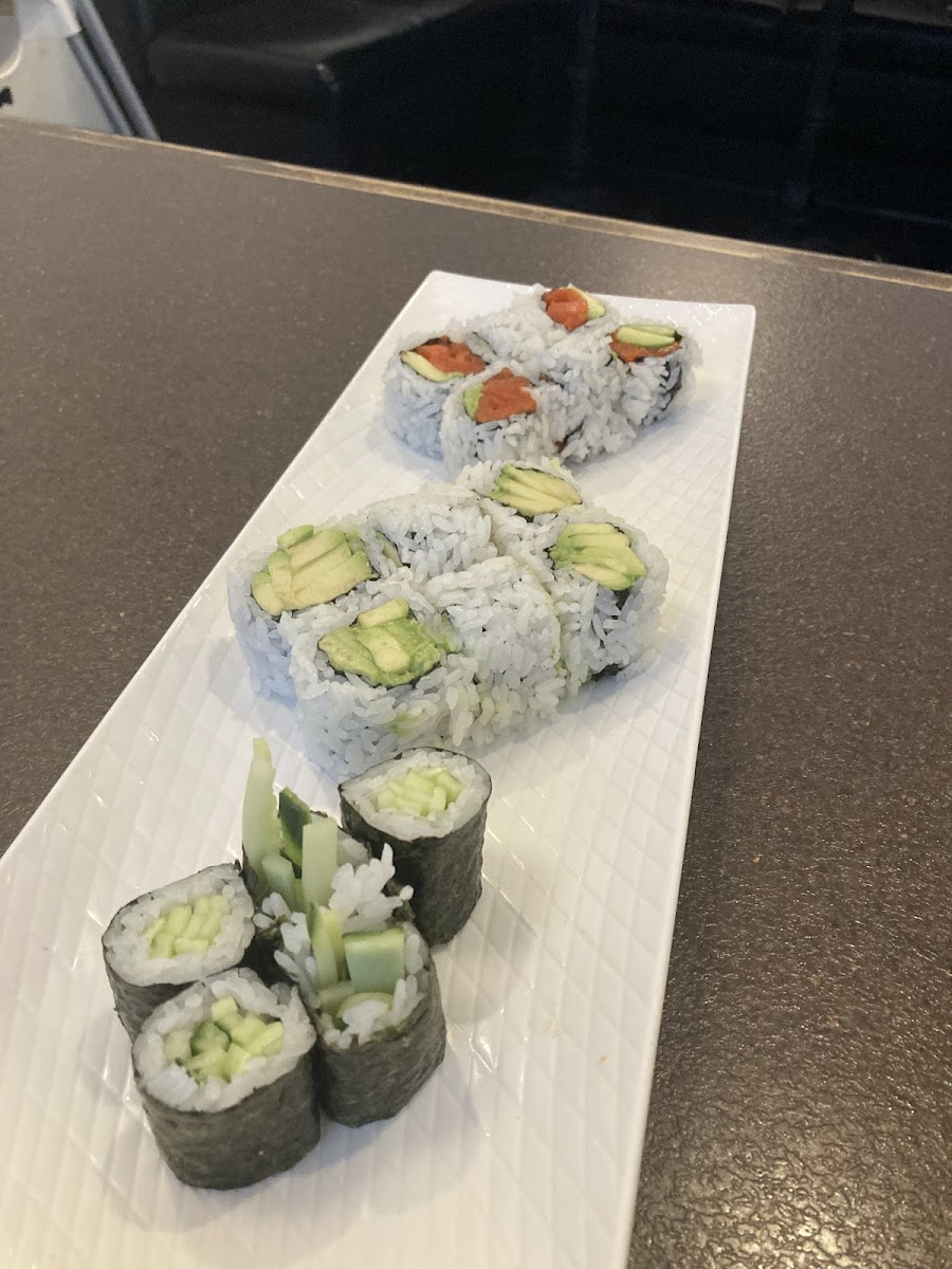 Cucumber avocado and salmon sushi rolls!