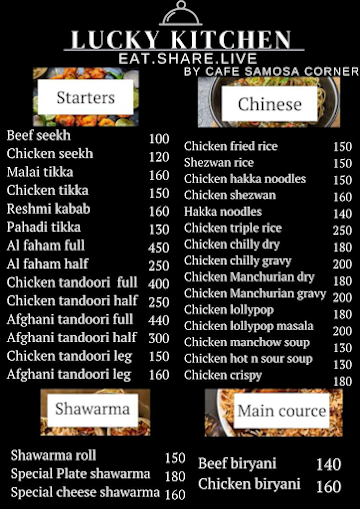 Lucky Kitchen By Cafe Samosa Corner menu 