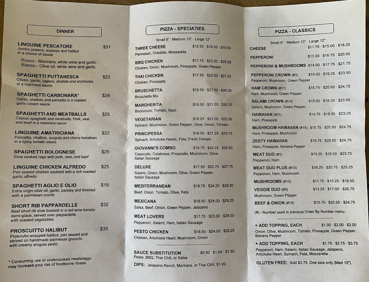 Giovanni's Ristorante & Lounge gluten-free menu