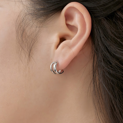 Title 5, Silver S925 Glossy Double Layer Geometric Symme...