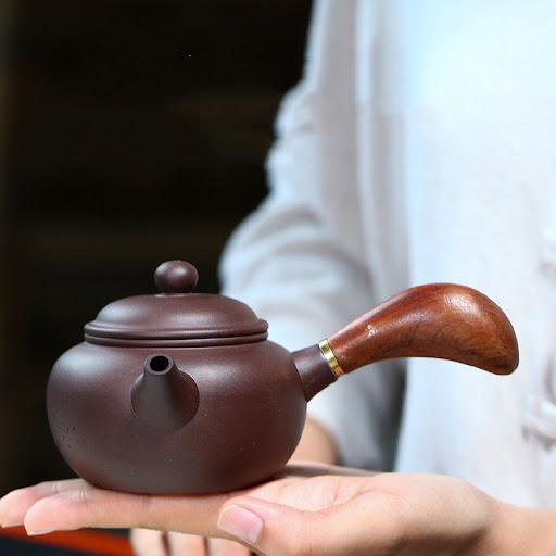 Title 1, Hand Painted Purple Clay Teapot Raw Ore Side Ha...
