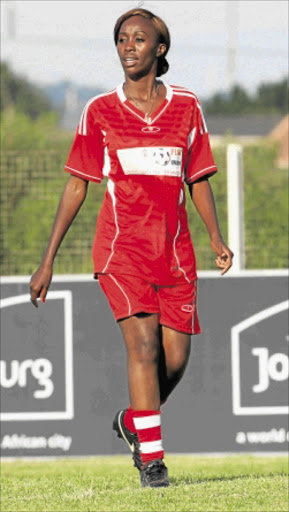 PLAYING FOR A CAUSE: Millicent Mugadi during the celebrity soccer match at Meadowlands Stadium. Photo: Veli Nhlapo