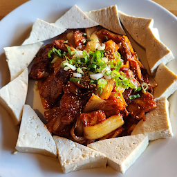 Tofu with Stir Fried Kimchi & Pork Belly