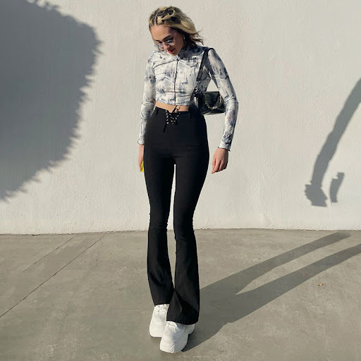 Title 2, Black high-waist womens straight tribute pants...