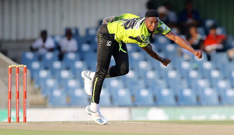 Warriors pacemen Lutho Sipamla during the Momentum One-Day Cup match against Highveld Lions at Buffalo Park on March 01, 2019 in East London, South Africa.