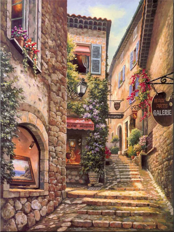 Pintura Diamante 5D Completa Tema Calle Decoración Hogar Bordado Paisaje Relajante y Creativo Arte Mural
