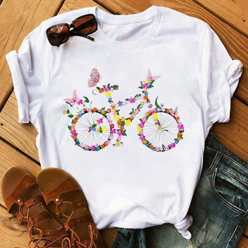 Title 6, Womens Fun Bicycle And Sunflower Print Short S...