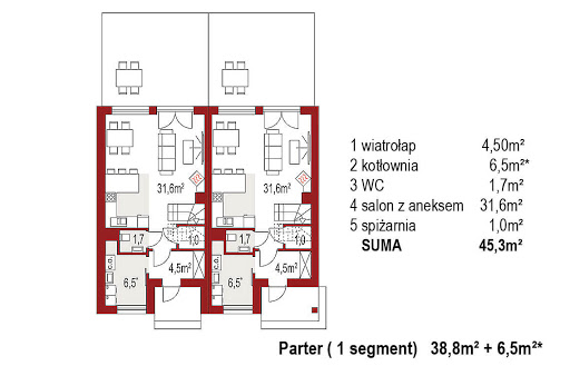 Iskra B dwurodzinny (jednorodzinny dwulokalowy) - Rzut parteru