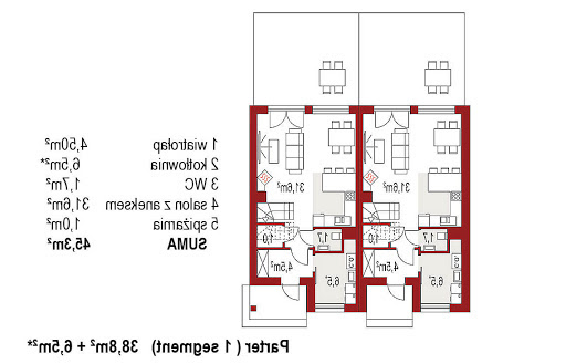 Iskra B dwurodzinny (jednorodzinny dwulokalowy) - Rzut parteru