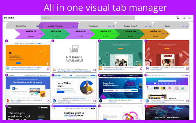 Tab Studio - Tab thumbnail & manager chrome extension