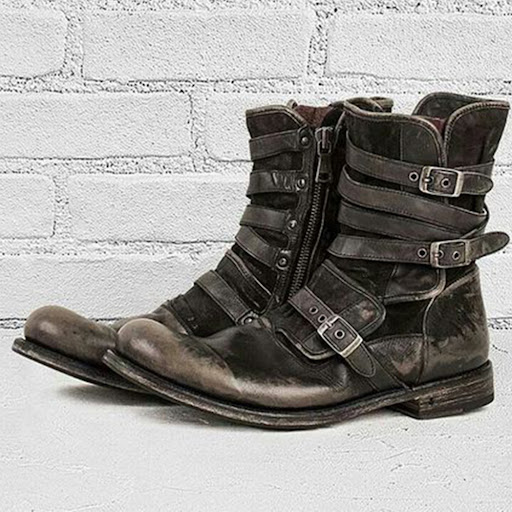 Title 2, Mens casual short boots with a round toe, belt...