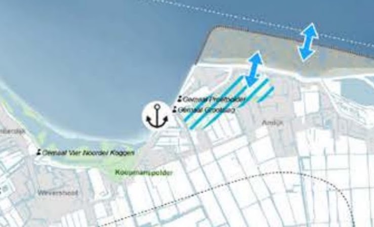 Eén van de plannen van Rijkswaterstaat, met "ondiep water met ondergedoken waterplanten" voor de kust van Andijk en een binnendijkse "overstromingsgrasland en helofytenmoeras" dat grofweg tussen de Dijkweg, Molensloot, Beldersweg en tot de Middenweg is geprojecteerd.