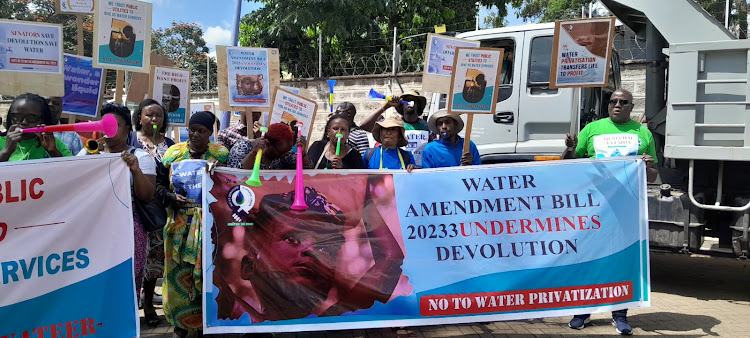 Water Services Workers Union members holding protests against privatization of the sector in Nairobi on March 5, 2024