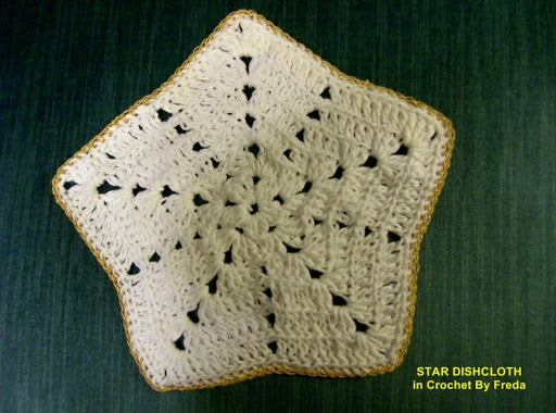 This is the Star Dishcloth in Crochet that is trimed in Gold I am making for all My daughters employees for 2011