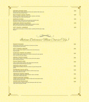 Aravali Villa menu 