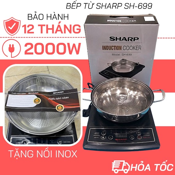 [ Tặng 1 Nồi ] Bếp Từ Chính Hãng Sharp Sh - 699 Thái Lan + Tặng Kèm Nồi Inox Cao Cấp - Công Suất 2000W - Bảo Hành 12Th