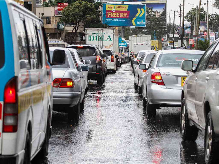 Traffic jam in Westlands Waiyaki Way after a heavy downpour on April 23, 2019.