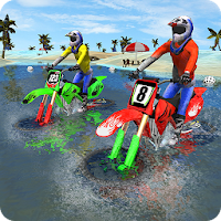 Beach Water Surfer Motorbike Rider Stunts Racing