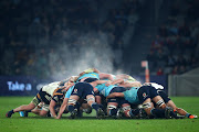 Steam rises from a scrum during the round 17 Super Rugby match between the Waratahs and the Brumbies at Bankwest Stadium on June 08, 2019 in Sydney, Australia. 