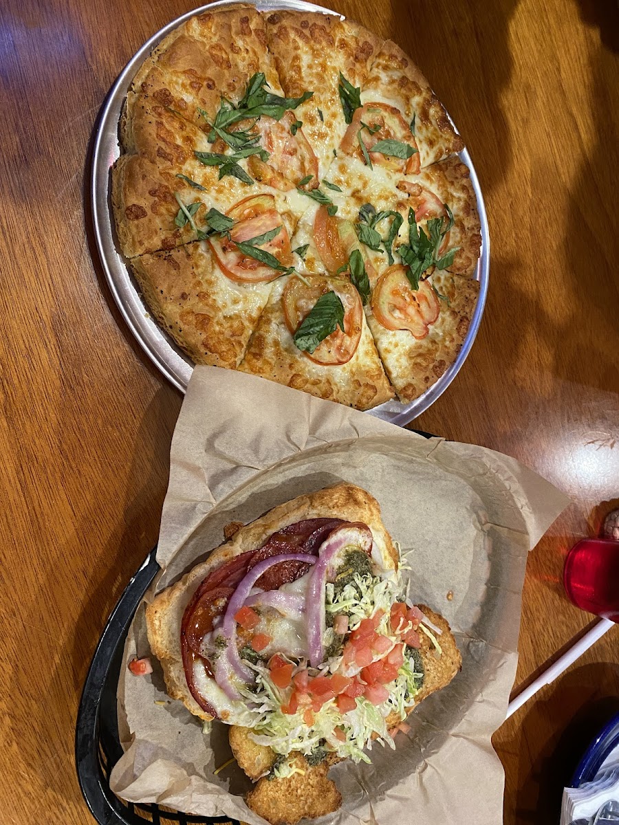 Gluten free Margarita pizza and Italian hoagie