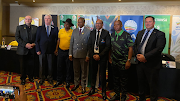 UIM leader Neil de Beer, FF Plus leader Pieter Groenewald, Isanco's Zukile Luyenge, the IFP's Velenkosini Hlabisa, SNP leader Christopher Claasen, ActionSA's Herman Mashaba and DA leader John Steenhuisen at the national convention in Kempton Park to map out a pact that seeks to unseat the ANC.