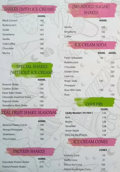 Giani's Ice Cream menu 