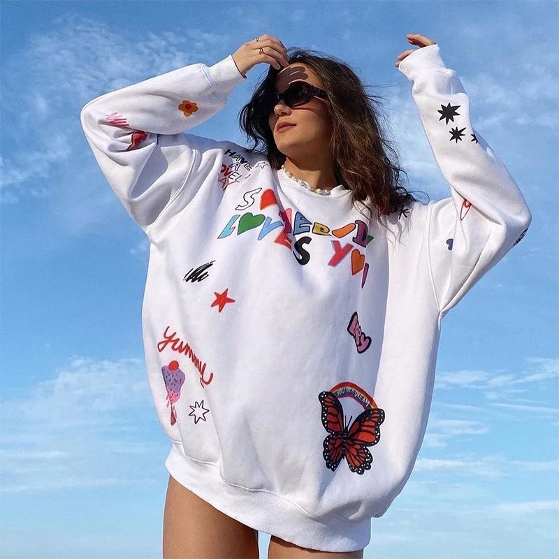 Pull ample imprimé, haut décontracté à manches longues, à la mode