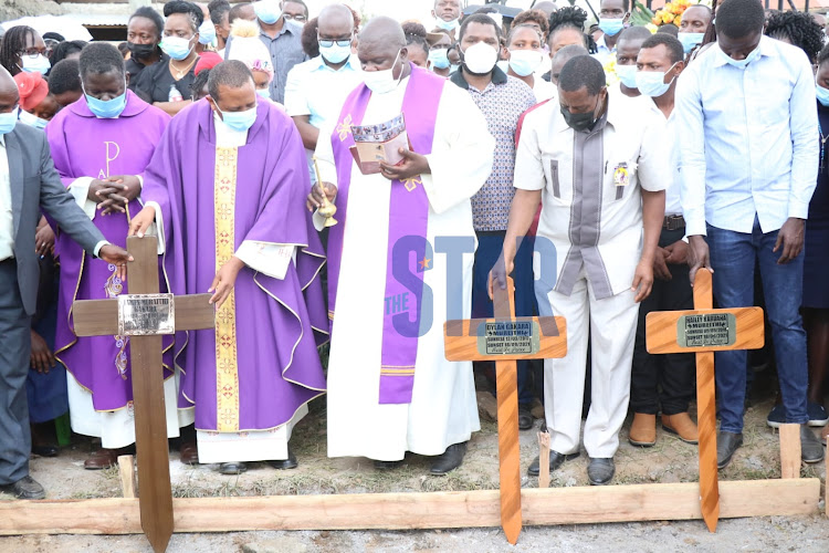 The burial of the late Dr James Gakara and his two children in Mbaruk Gilgil Sub-County, on September 28, 2021.