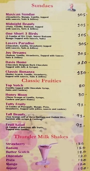 Classic Ice Cream & Fast Food menu 