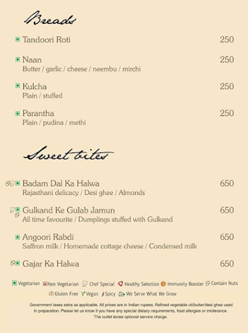 Baluchi - The Lalit menu 