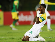 Phakamani Mahlambi of Mamelodi Sundowns reacts after missing a goal scoring chance during the Absa Premiership match against Lamontville Golden Arrows at Princess Magogo Stadium in KwaMashu, Durban, on September 19, 2018.  