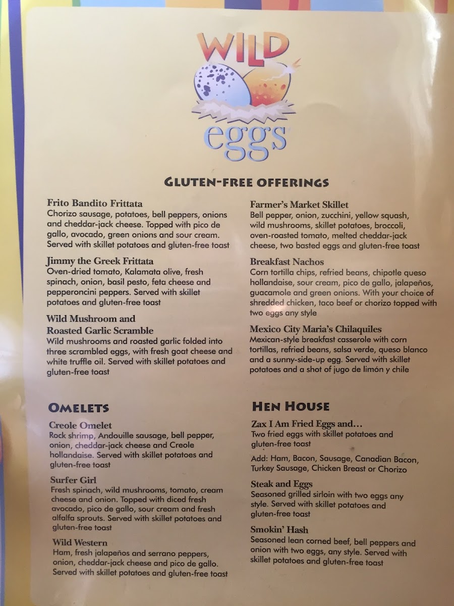 Wild Eggs gluten-free menu