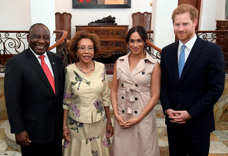 President Cyril Ramaphosa and his wife, Tshepo Motsepe, with Prince Harry and Meghan, Duchess of Sussex, on October 2 2019 in Pretoria.