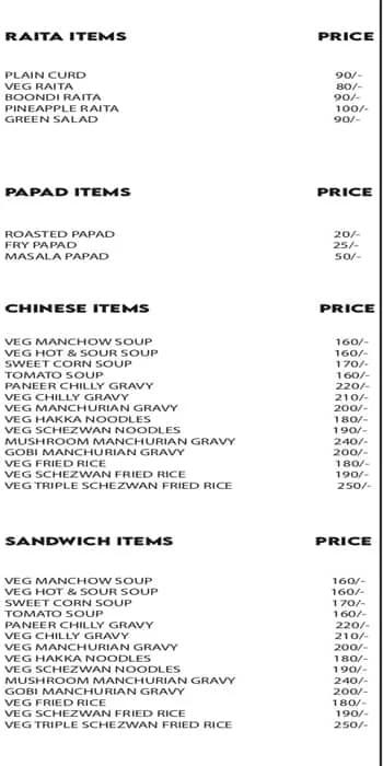 The Canteen menu 