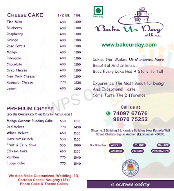 Bake Ur Day menu 