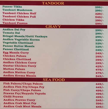 Bagundi Tiffins menu 