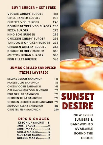 Sunset Desire menu 