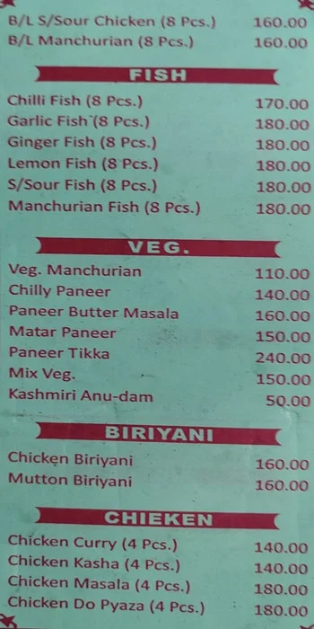 Samrat Snacks menu 